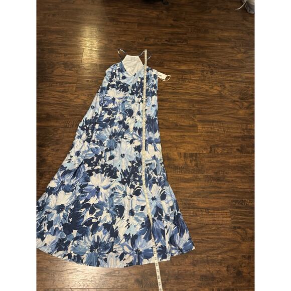 Tahari Arthur S. Levine Blue Color Floral Maxi Dress, W/Pockets Sz: XS - Picture 5 of 9